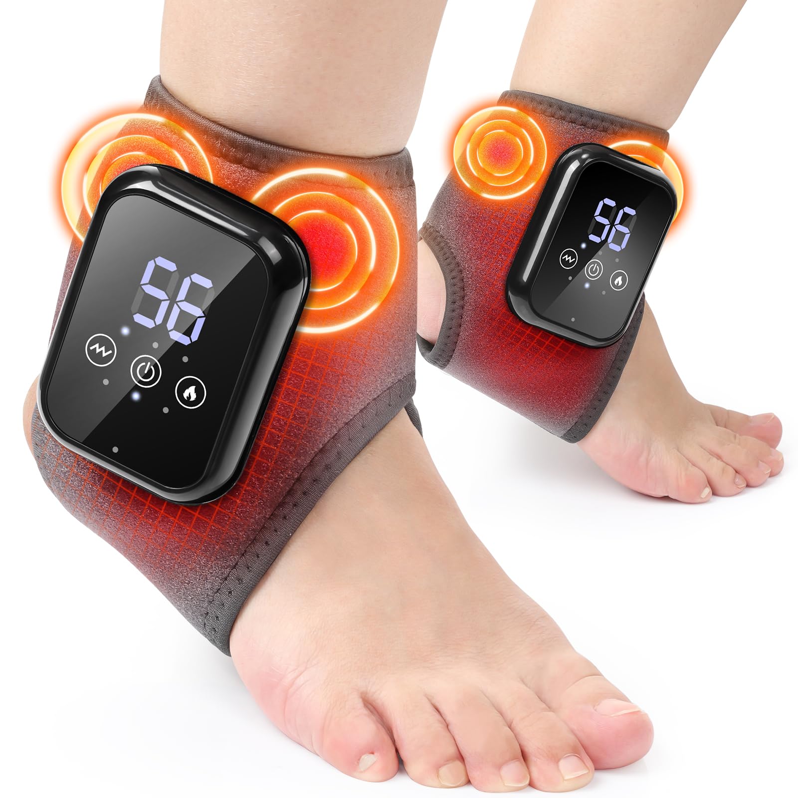 Photo 1 of 2 Pack Cordless Ankle Massager for Pain Relief, Ankle Heating Pads for Pain, Heated Ankle Massager for Pain, Rechargeable Feet Heating Pads, Feet Massage, 3 Heat Levels, 3 Massage Modes