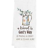 Friendship Gifts for Women Men, Decorative Kitchen Towel with Quotes - A Friend Is God's Way of Proving He Doesn't Want Us to Walk Alone, Hand Towel Birthday Christian Gift for Best Friend Sisters BFF