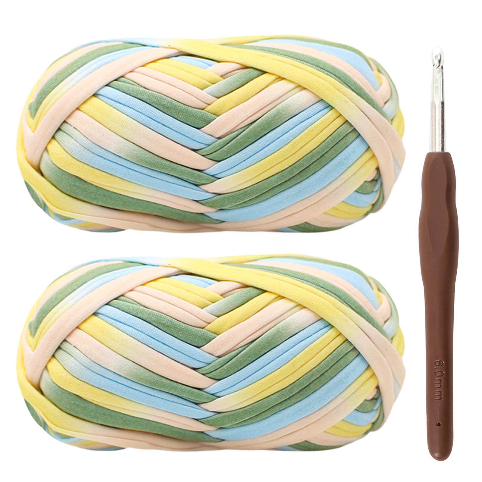 T-Shirt Yarn for Crocheting 2x100g Chunky Crochet Yarn with 6mm Hook, Perfect for Crocheting Projects - Beginner - Friendly Elastic Fabric for DIY Crafts (Mix-Yellow)