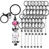 RQAYE 15Pcs Beadable Keychains Bulk Kit Cute Beadable Keychains Bar for Beads DIY Keychain Making Supplies for Women Man Crafts, Jewelry, bag Charms, Custom Projects Gift (Black)
