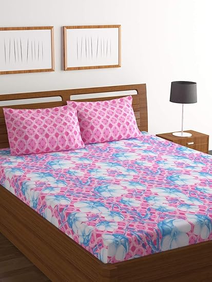 Bombay Dyeing Axia 104 TC Cotton Double Bedsheet and 2 Pillow Covers - Pink