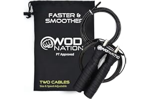 WOD Nation Attack Speed Jump Rope : Adjustable Jumping Ropes : Unique Two Cable Skipping Workout System : One Thick and One Light 11 Foot Cable : Perfect for Double Unders : Men and Women