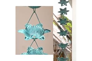 Jemeni Water Lily Flowers Rain Chain, Rain Chains Replacement Downspout for Gutters Outside, 8.5' Length, Antique Blue…