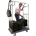 Wholesale Hotel Products Value Valet Hotel Luggage Cart – for Commercial Use, Condos, Resorts – Brushed Stainless Steel Bellman Trolley Cart w/ 5” Rubber Wheels & Gray Carpet, 800 lb Load Capacity