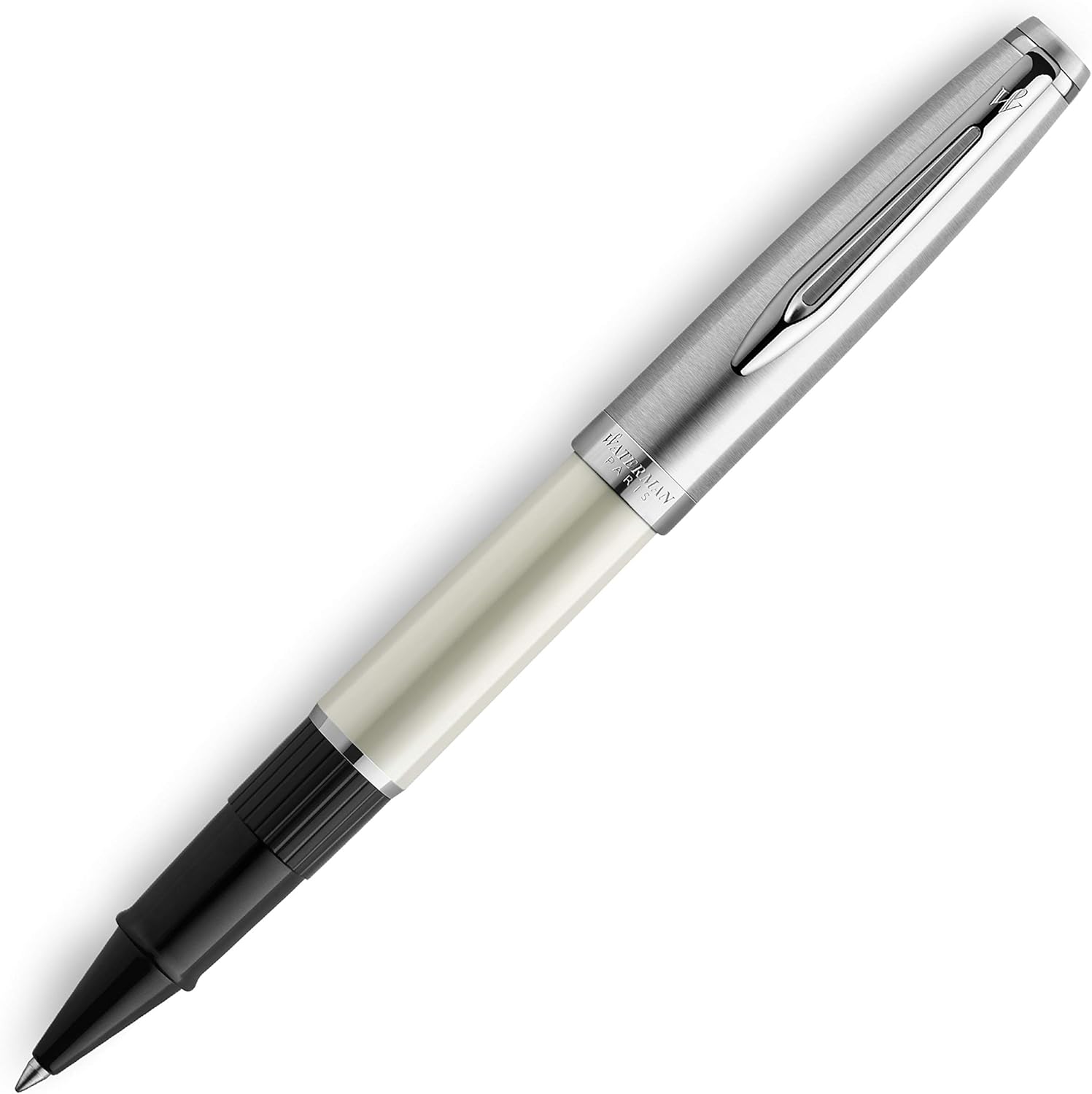 Waterman Emblème Rollerball Pen, Ivory with Chrome Trim, Fine Point with Black Refill, Gift Box