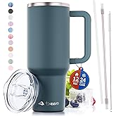 tweevo 40 oz Tumbler With Handle and Straw Made of Stainless Steel - Double Wall Vacuum Insulated Tumbler With Lid - Sweat Proof Easy Grip, BPA-Free, Dishwasher Safe Tumbler (Charcoal)