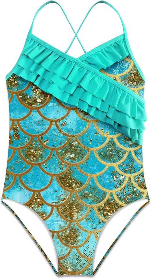 BONIPE Traje de baño de una pieza para niñas hawaiano con volantes