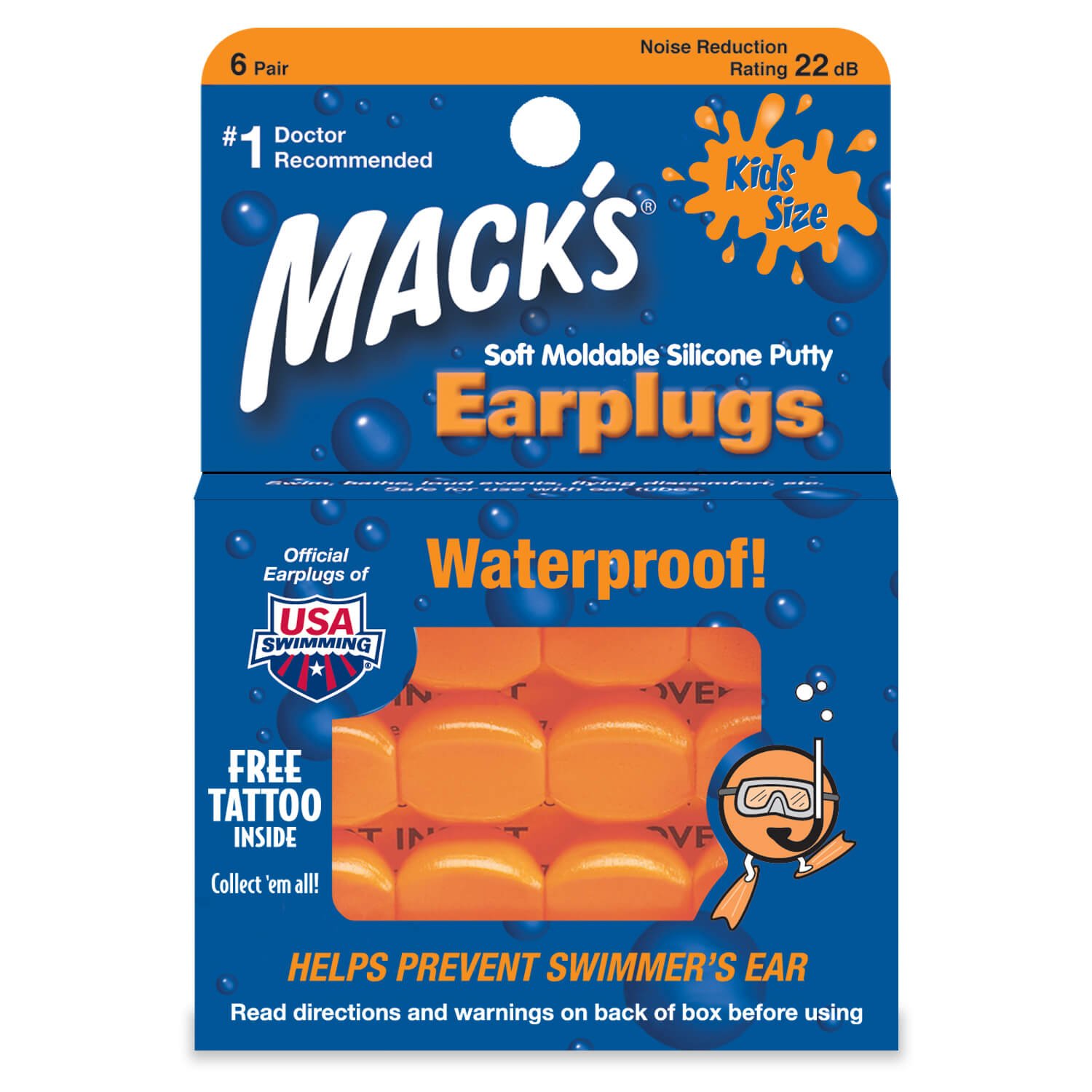 Macks Moldable Silicone Ear Plugs, Kids Size, 6 Pair (Pack of 6)