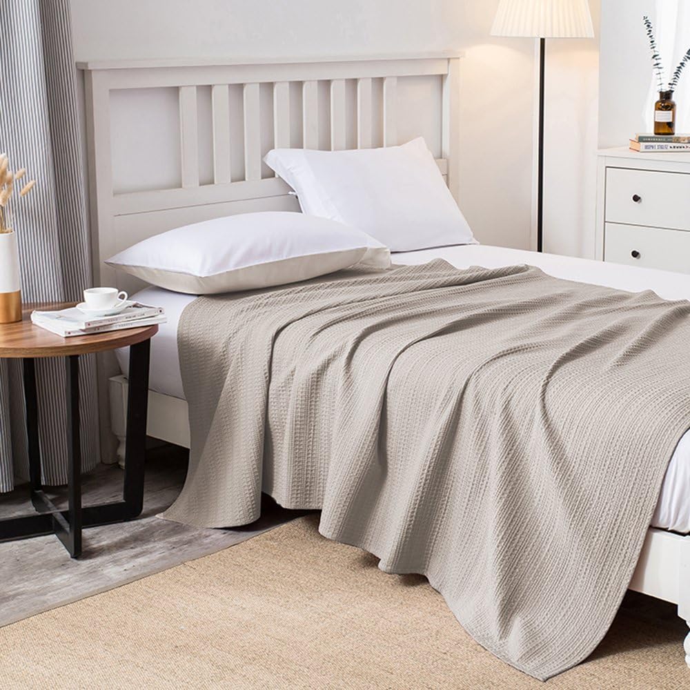Merryfeel Cotton Bed Blanket,100% Cotton Waffle Weave Blanket Throw - Natural,Twin