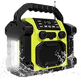 ottosing Upgrade Outdoor Radio Waterproof Jobsite Bluetooth Speaker, 30W IPX 66 FM Clock Radio with LED Lights, Anticollision FM Radios for Constrution Site/Outdoor/Fishing/Party/Camping