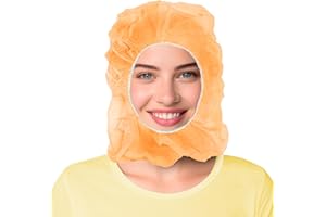 AMZ Medical Supply Orange Disposable Hood Caps, One Size. Pack of 100 Polypropylene Disposable Hoods with Elastic Edge. Breathable Full Face Hair Net. Protective Caps Hoods Hairnets