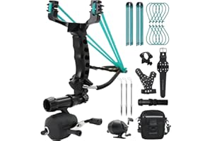 oubert Powerful Slingshot Fishing Kit with Reel Foldable Slingshot Bowfishing Kit with Fishing Darts and Hand Guard Wrist Slingshot for Fishing and Hunting