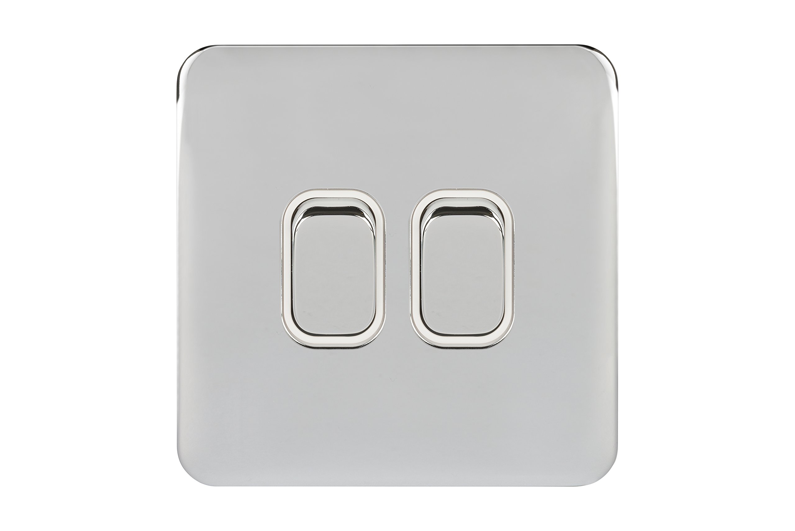 Schneider Electric Lisse Screwless Deco - Double 2 Way Light Switch, 10AX, GGBL1022WPC, Polished Chrome with White Insert
