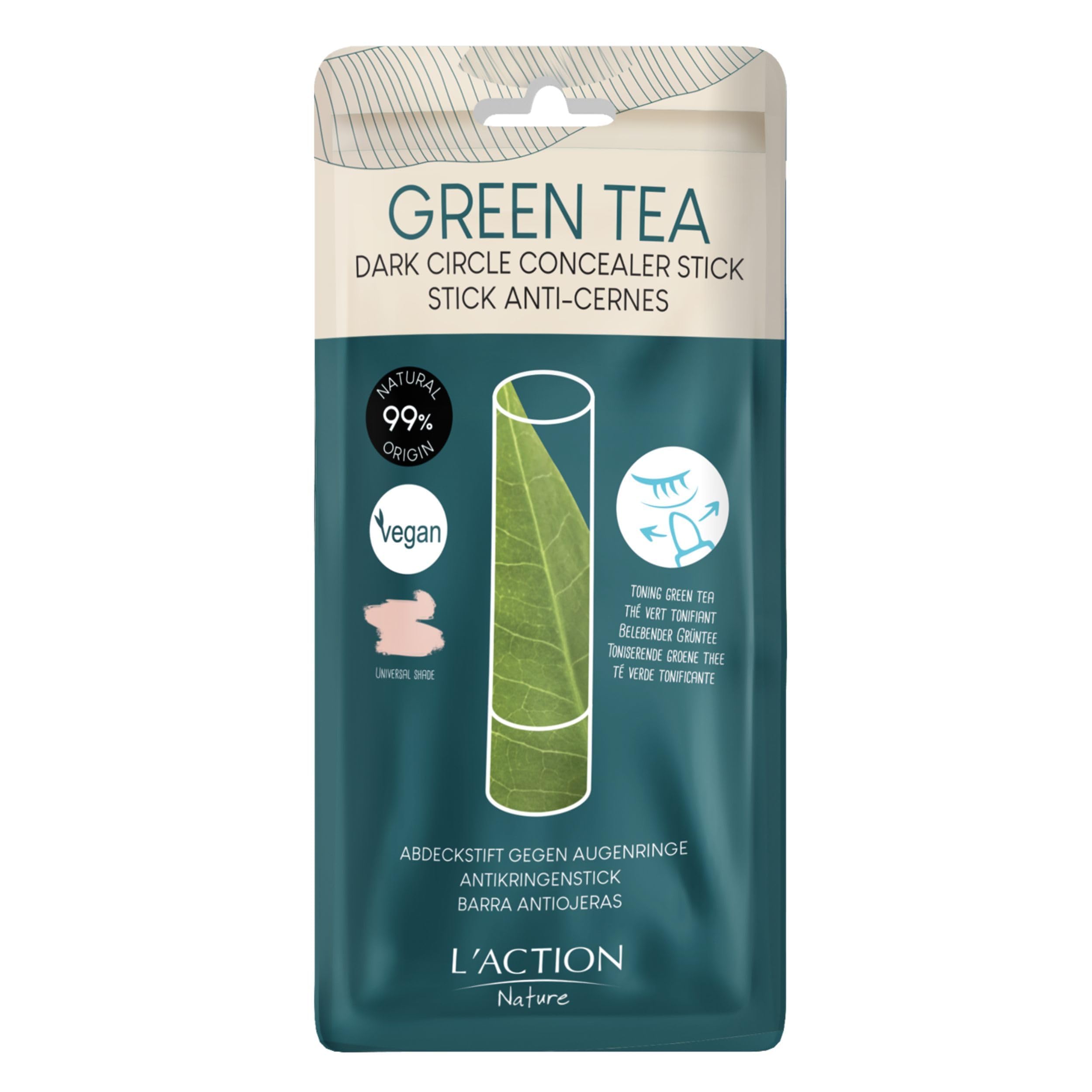 L'Action Paris Dark Circle Concealer Stick, Matte Finish Concealer for Dark Circles and Tiredness, Natural Solution with Nourishing Argan Oil and Toning Green Tea Extract, Universal Shade 4g