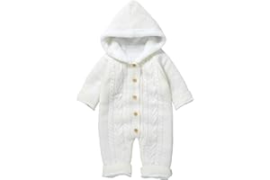 Refein Newborn Baby Knit Jumpsuit With Hood, Infant Hooded Romper Long Sleeve One Piece Onesie Winter Overall Snowsuit