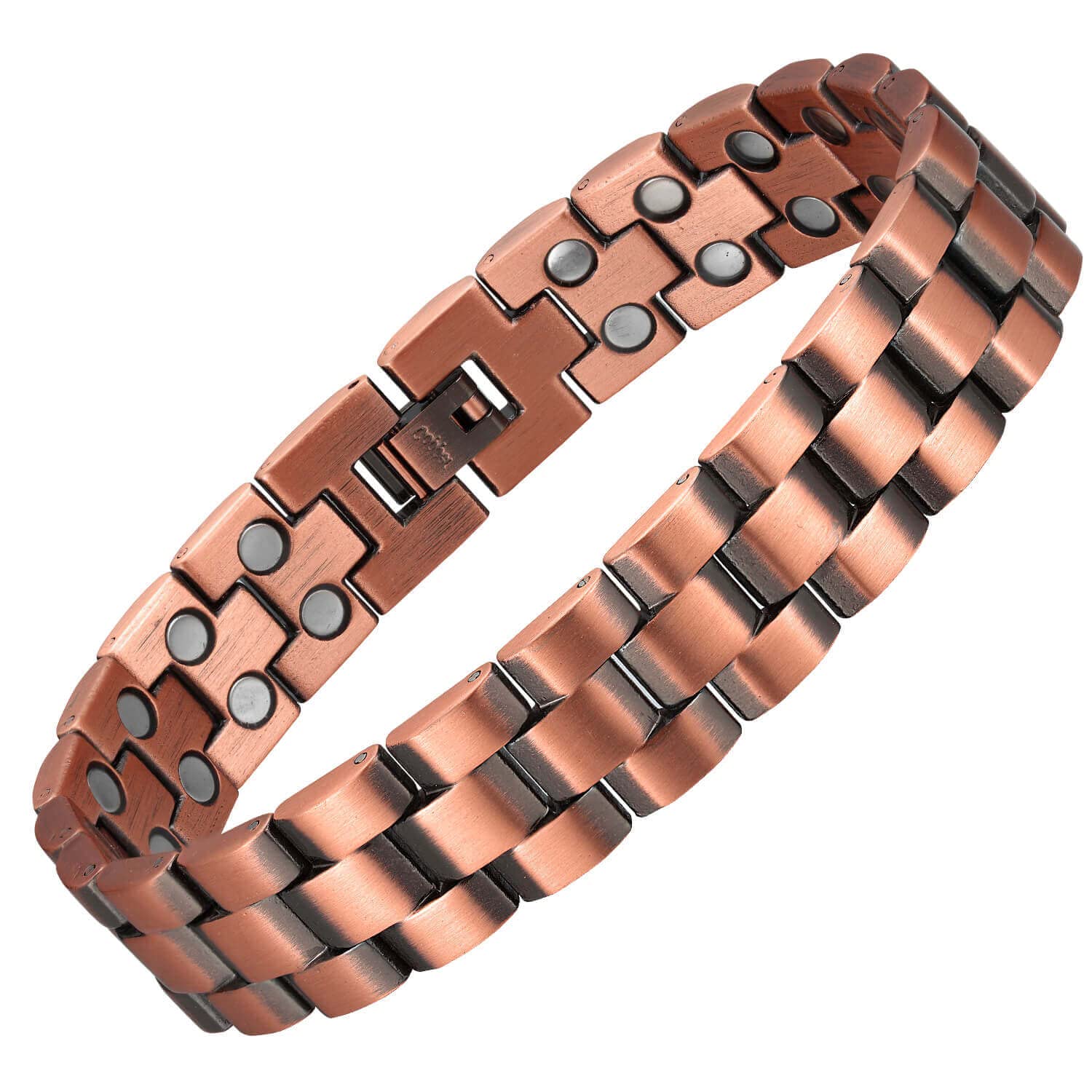 MagEnergy Copper Magnetic Bracelets for Men 4 Element Double Row Strength Magnets with Removal Tool and Gift Box (link bracelet A)