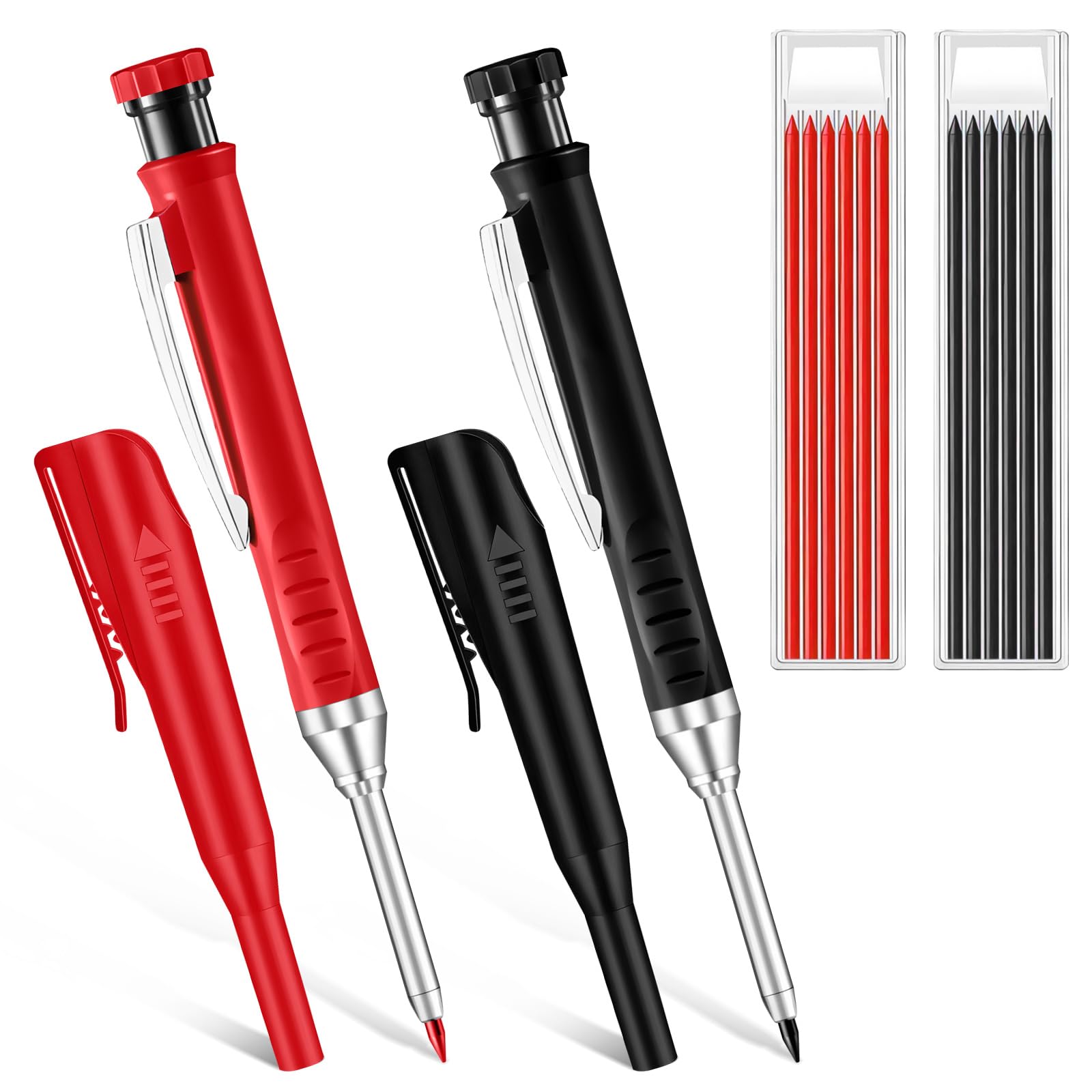 NineChain 2-Pack Mechanics' Pencil Set with 14 Refills, Sharpener, Long Head Hole Marking Pencil for Builders & Woodworking