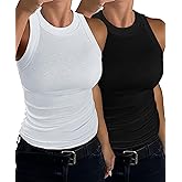 C.O.Z.Y Womens Tank Tops 2 Pack Ribbed Racerback Top Summer High Neck Sleeveless Shirts Slim Fit