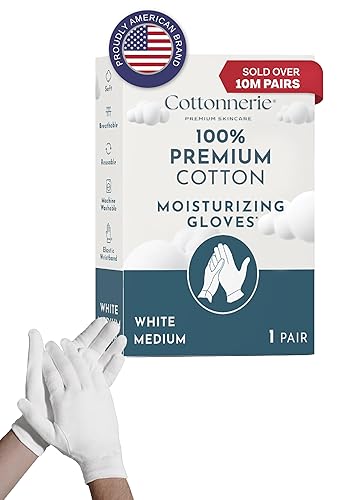 Cottonnerie Cotton Gloves for Dry Hands Sleeping, Moisturizing