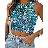 Eciodci Women's Mermaid Print Crop Tank Tops Fish Scale 3D Printed Soft Summer Sleeveless Crop Top