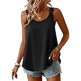 OFEEFAN Tank Top for Women Loose Fit Crew Neck Sleeveless Shirts Strap Lace Camisole Summer Tops Curved Hem