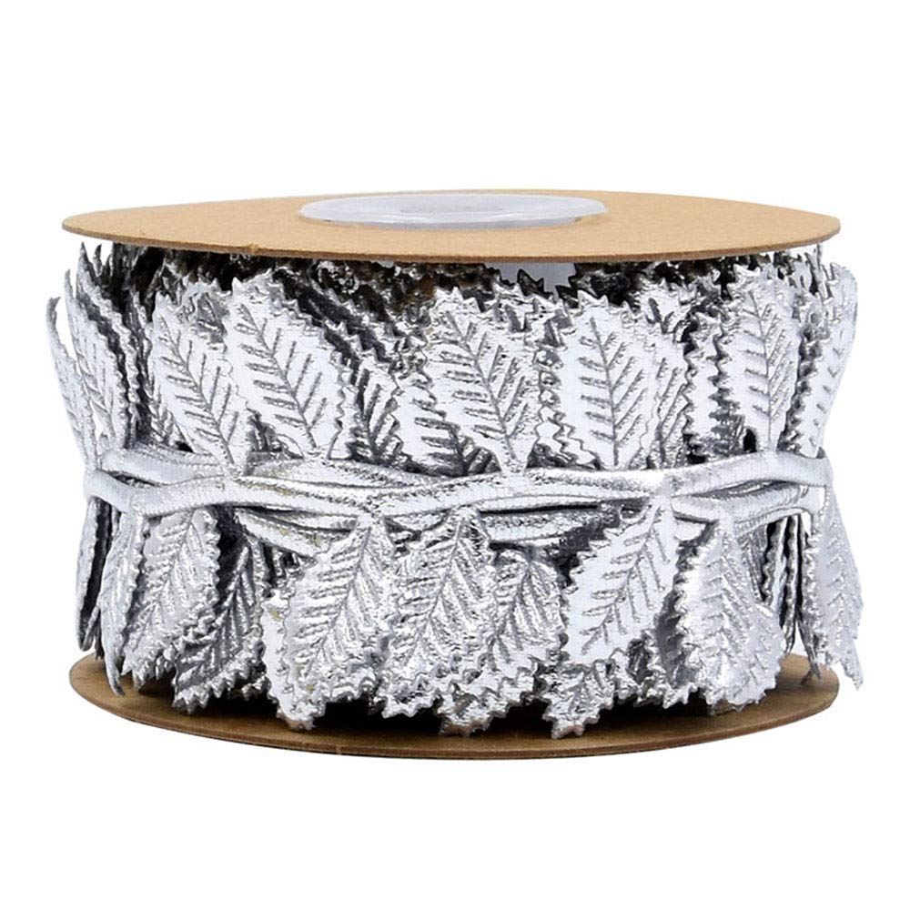 ANCLLO 10M Silver Leaves Leaf Ribbon Trim Rope for Garland DIY Crafts and Party Wedding Home Decorations