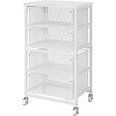 4-Drawer Rolling Storage Cart, Utility Cart with Drawers, White Metal Craft Cart Organizer with Wheels & Wooden Top, Art Supply Storage Organizer for Classroom, Office, Kitchen,Patent Pending