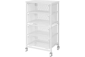 AOKITSINK Metal Art and Craft Storage Organization Cart 4-Drawers Utility Rolling Carts With Lockable Wheels&Wooden Tabletop Art-Craft Supplies For Classroom,Office,Make-up,Kitchen,Bedroom,White