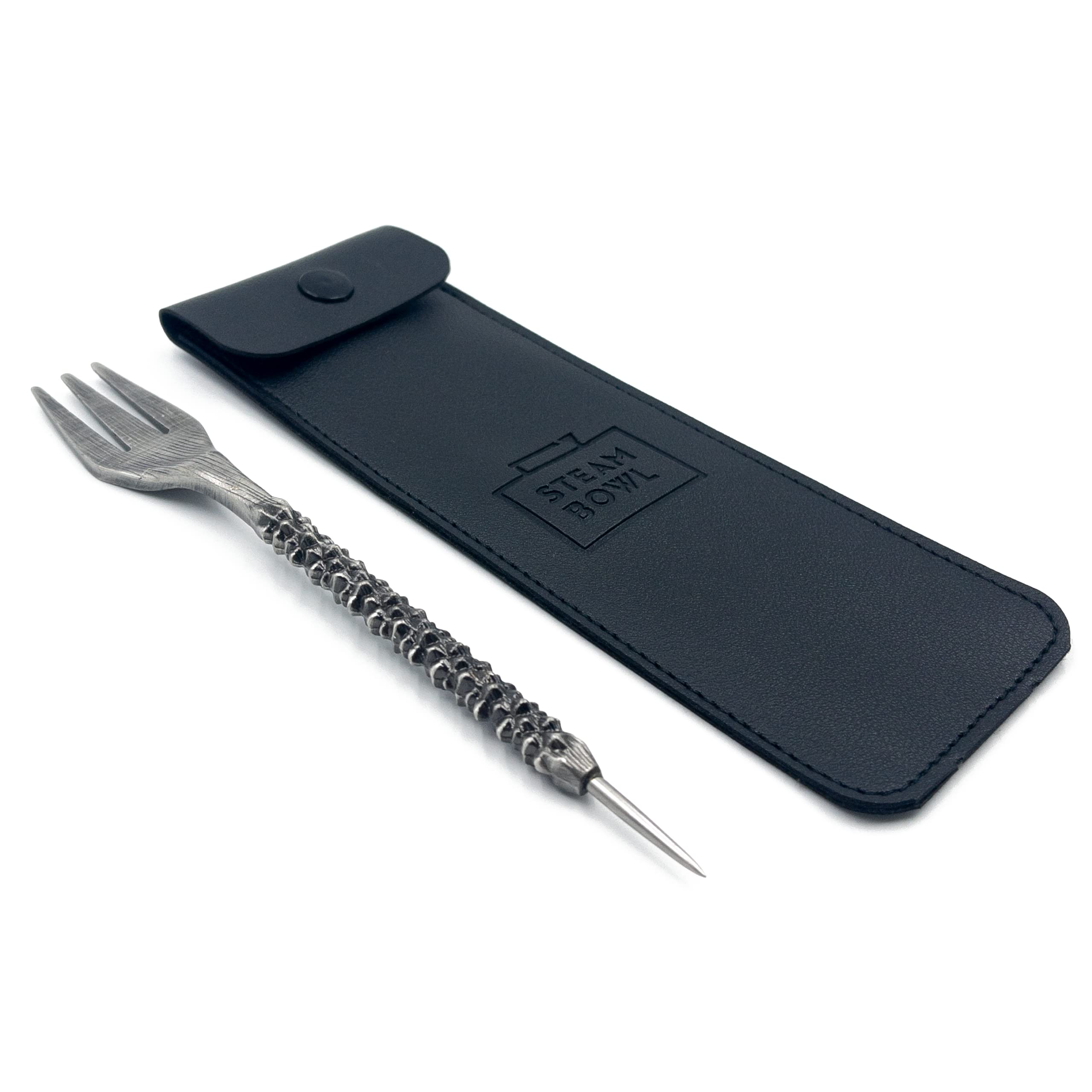 STEAMBOWL Shisha Tobacco Fork with Hole Punch Spike, High-Quality Fork for Tobacco with Foil Cutter, 2-in-1 Fork, Perfect for Phunnel, Stone Head and Clay Head, with Storage Bag