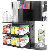 Flavor Pods Holder Compatible With Ninja Thirsti,4-in-1 Flavor Storage Holder with Straw Slot & Cup and Lid Storage,Side-Mounted Wooden Organizer Holds 20 Pods for Ninja Thirsti WC1001 Drink System