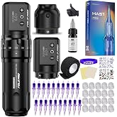 Mast Tattoo Wireless Tattoo Kit Fold Pro Tattoo Pen Machine Gun | 2 Replaceble Batteries for Long Run Time, Powerful Motor By Mcore, 20 Needle Cartridges, Complete Tattoo Set