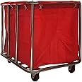 Commercial Laundry Cart with Wheels, 11.35 Bushel Large Laundry Rolling Bins with Removable Waterproof Canvas Lining Basket, Heavy Duty Stainless Steel Laundry Hampers for Hotels & Hospital