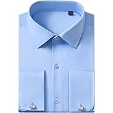 Lusead French Cuff Dress Shirts for Men Stretch Regular Fit Wedding Formal Long Sleeve Button Down Shirts with Metal Cufflink