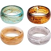 Framendino, 4 Pack Round Bangle Bracelets Acrylic Bracelet Colorful Resin Wide Wristbands Geometric Plastic Bracelets for Women