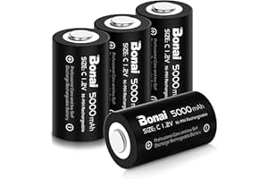BONAI Rechargeable C Batteries, C Cells 5000mAh 1.2V Ni-MH High Capacity C Size Battery (4 Pack)