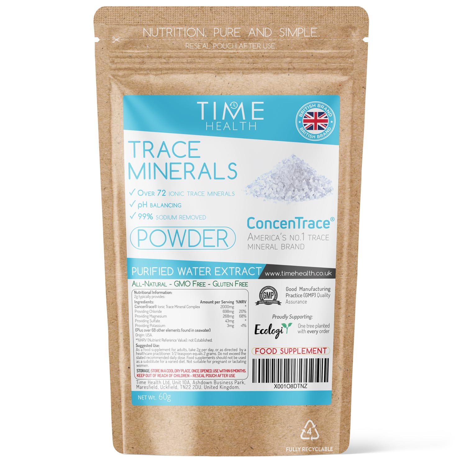 ConcenTrace® Ionic Trace Mineral Complex Powder - Over 72 Ionic Trace Minerals - pH Balancing - 99% Sodium Removed - Naturally Derived from Purified Water - UK Made - GMP Standards