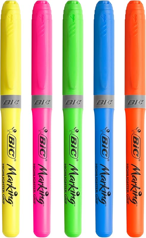 Conjunto colorido bic com mini fita de correção de mouse de bolso, canetas de cristal multicoloridas, marcadores de marca-texto e marcadores de ponta dupla de intensidade - cores sortidas, pacote de 23