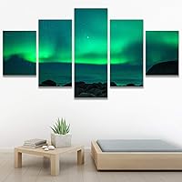 SIGNWIN 5 Panel Canvas Wall Art Astronomy & Space Contemporary Cosmic Dramatic Green Group Photography Realism Ultra for Home Decorations Ready to Hang - 60