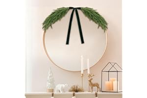 Luinabio 2.6ft Christmas Mirror Garland Artificial Norfolk Pine Swag for Mirror with Velvet Bow Faux Greenery Garlands Christmas Wreath for Xmas Home Door Mailbox Indoor Fireplace Decor(Dark Green)