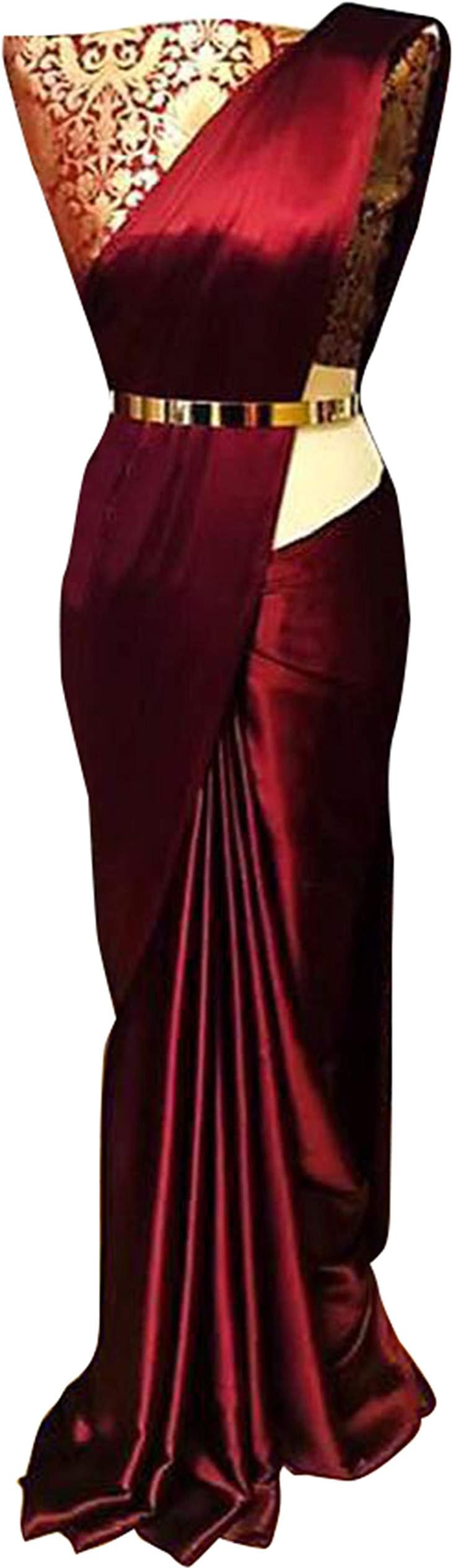 Kiona Fashion Women's Maroon Satin Silk Plain Shiny Saree With Jacquard Blouse