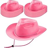 Mepase 24 Pieces Disposable Plastic Western Cowboy Hat Set Felt Wide Brimmed Cowgirl Hats for Men Women Costume Party(Pink)