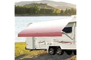 LANCETON RV Awning Fabric Replacement Fabric, Premium Heavy Duty 16 oz Vinyl Awning for Camper & Trailer, Waterproof, Anit-UV, Universal Canopy Awning Replacement for RV Motorhome Black Fade 18'(Fabric 17'2'')