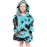 cow print Turquoise Wearable Blanket Hoodies for Kids Gifts for 2-5 Year Old Boys Girls, Soft Fleece Teal Blue Sweatshirt Blanket with Pocket