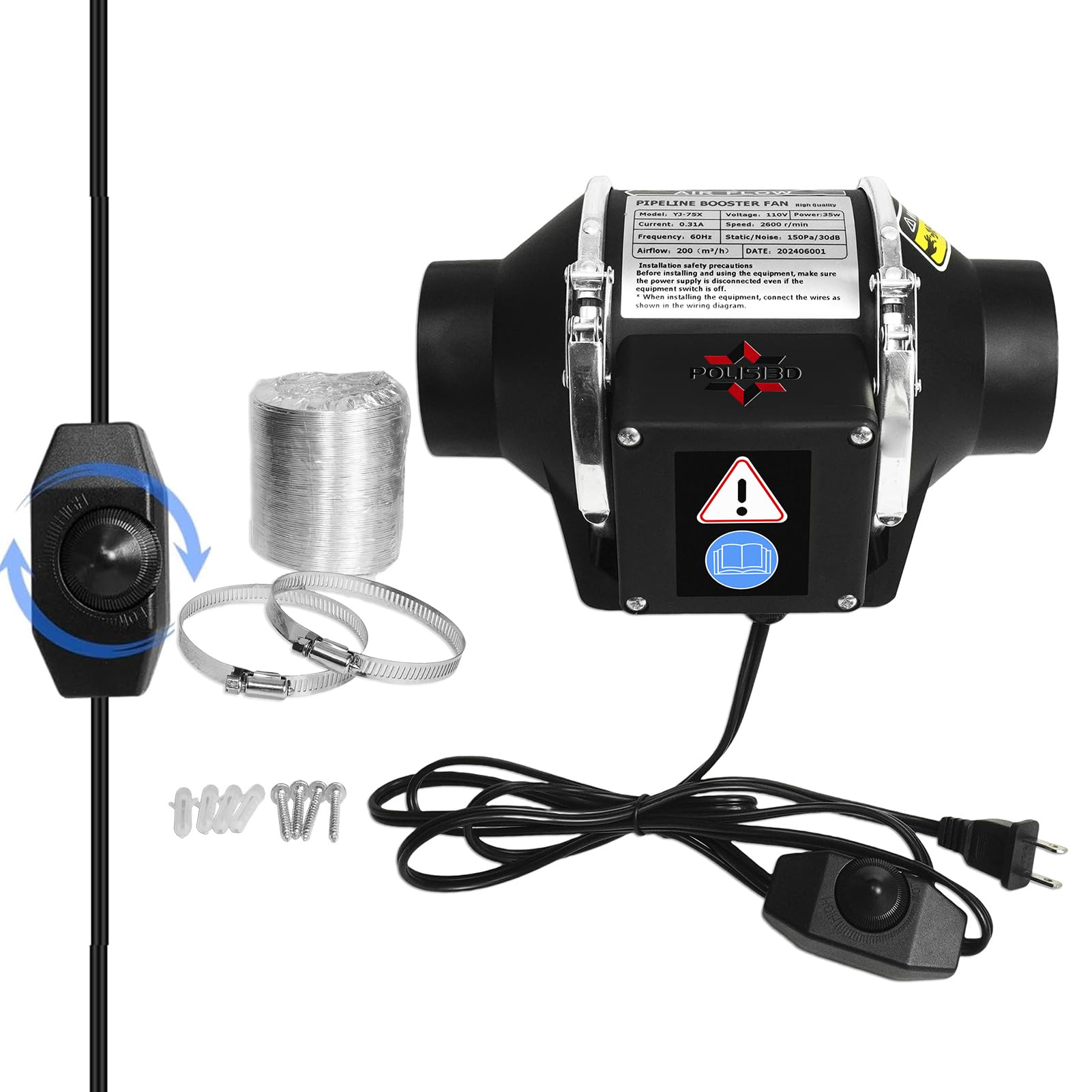 Photo 1 of POLISI3D Powerful 3 Inch Duct Fan Ventilation AC Vent Blower Exhaust Air Fan with Speed Controller, Enhanced Air Flow, Low Noise for 3D Printer Enclosure, Grow Tent Ventilation Equipment