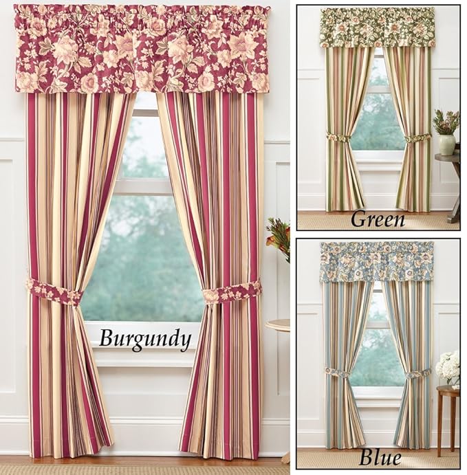 Concord Stripe Curtain Panels Set of 2, Burgundy, 66 X 63