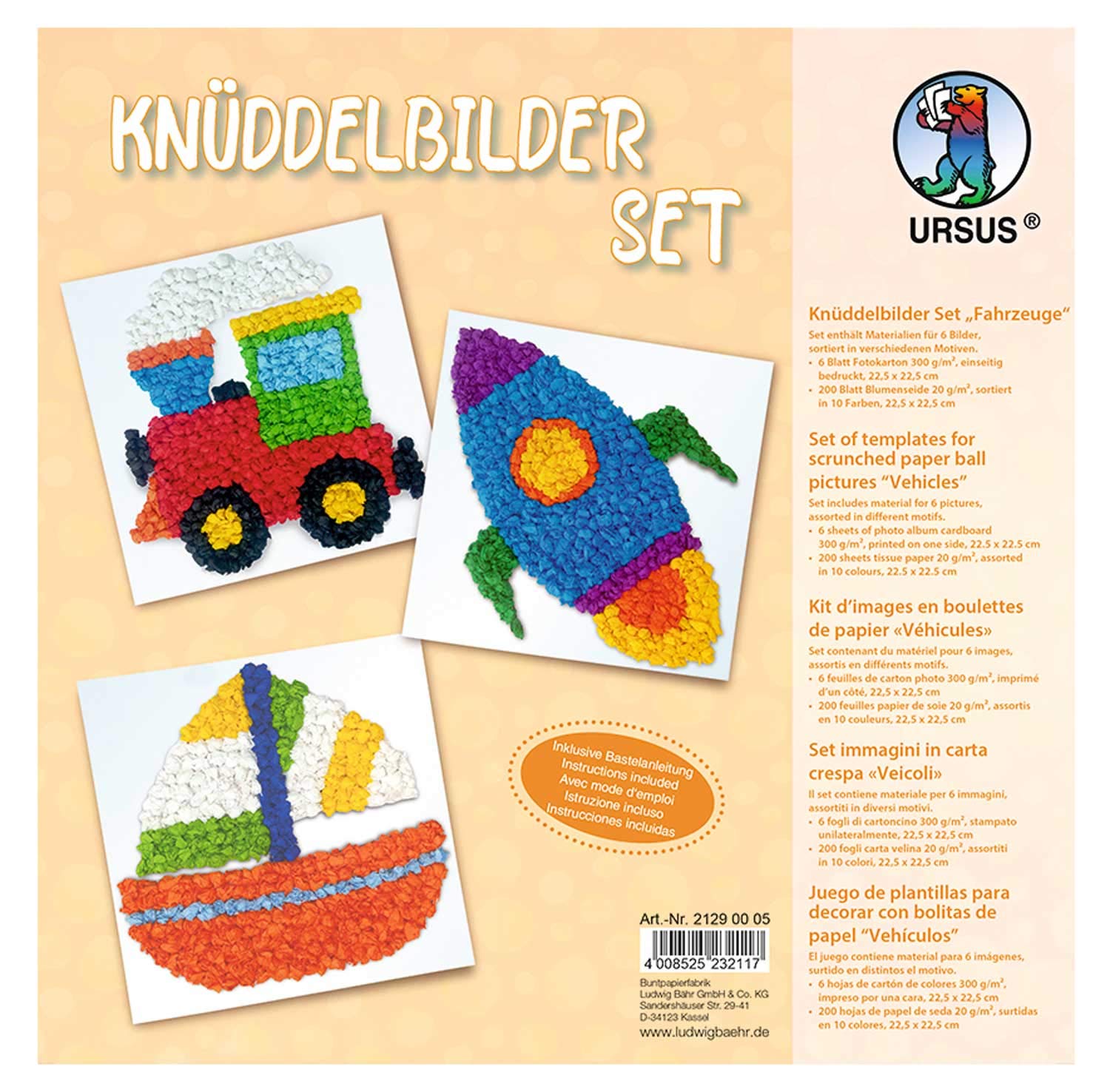 Ursus 21290005 Cuddle Pictures Set Vehicles 6 Photo Card 300 g/m² Approx. 22.5 x 22.5 cm, Printed on one Side, 200 Sheets of Silk Flower in 10 — image 1