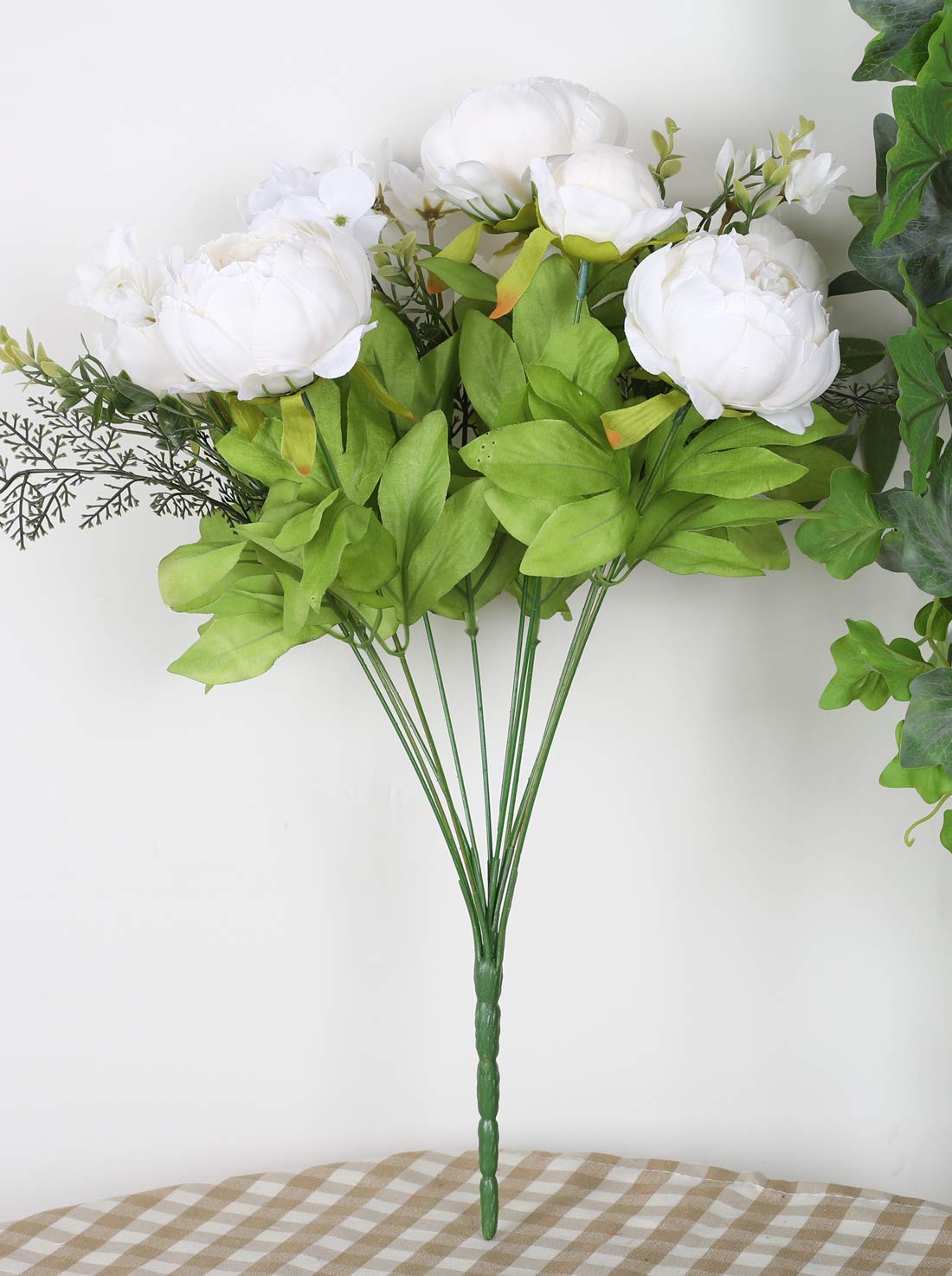 Duovlo 1 Pcs Artificial Peony Bouquet Silk Flowers Antique Wedding Home Decor MD-Spring Milk White