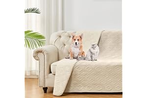 LPMOERA Waterproof Reversible Couch Cover Sofa Covers for Dogs and Pets Washable Furniture Protector Slipcover for Children Beige 52 * 82 Inch(Pack of 1)