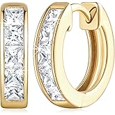 CHLOÉ LOVETT Gold Earrings for Women 14K Gold Hoop Earrings for Women Gold Hoop Earring for Womens Hoops Dazzling Square Cubic Zirconia Huggie Hoops Earring 13/20/25mm