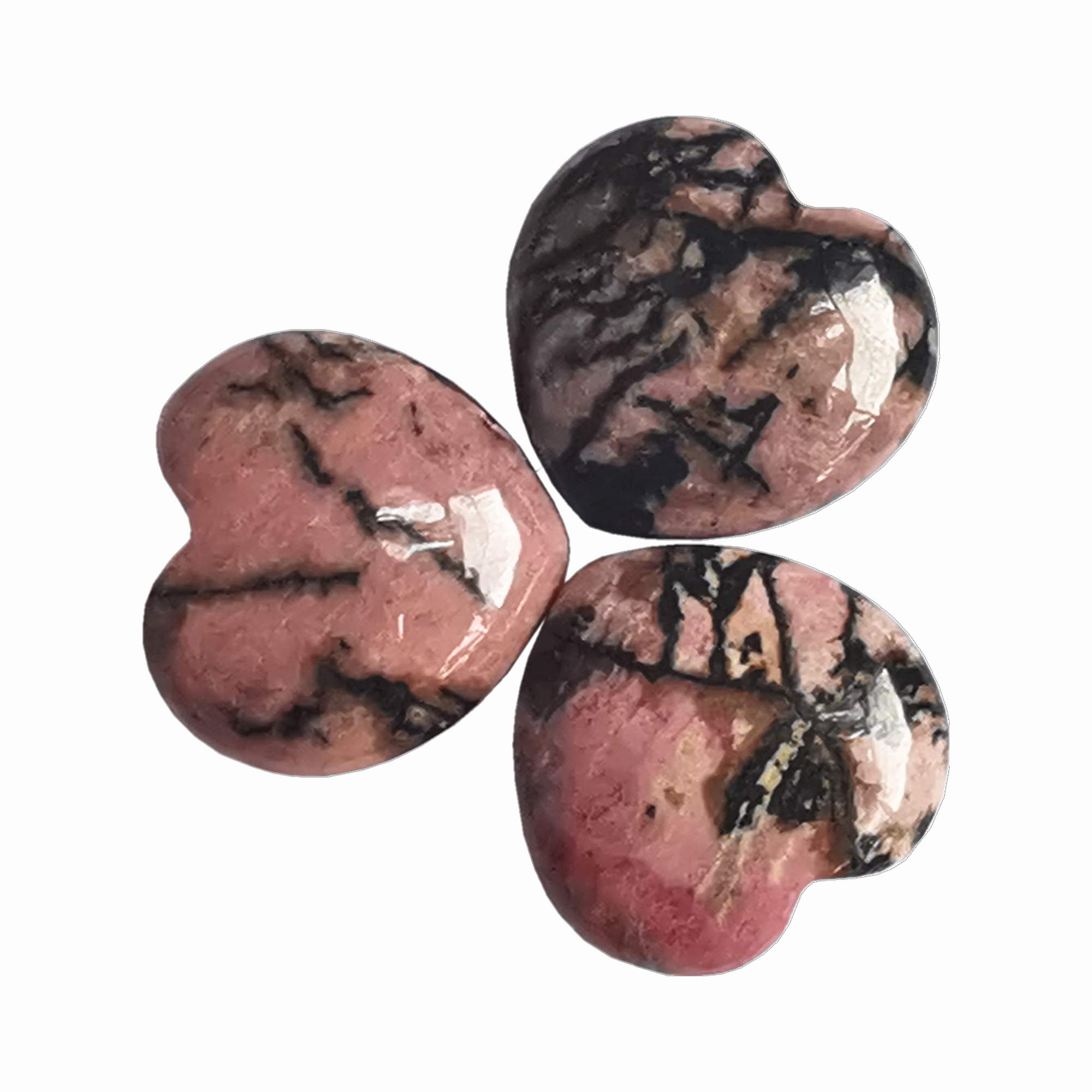 Manekieko 3 Pcs Natural Rhodonite Pocket Palm Thumb Healing Crystal Heart Love Worry Stones,25mm Reiki Balancing Crystal and Healing Stones
